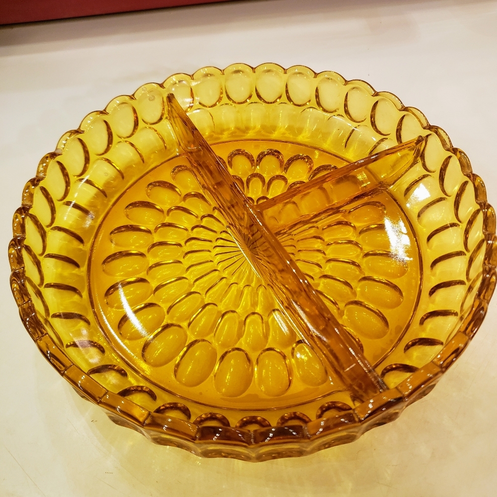 Vintage Amber Fenton Glass Divided Dish